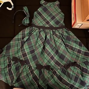 Janie and Jack Holiday Collection Dress Toddler Green size 6 matching headband